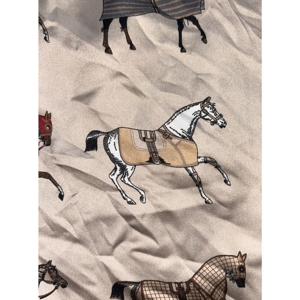Horses In Blankets Scarf 27" x 27" Square Satin Equestrian Chic Champagne - Picture 8 of 8